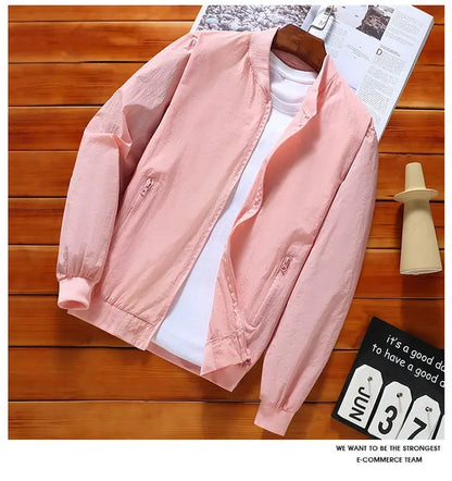 2024 Summer New Thin Style Round Neck Long Sleeve Screw Thread Zipper Jacket Man Solid Color Pockets Casual Sunscreen Clothing.