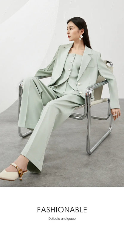 SENTUBILA 3 Piece Blazer Pant Suit Sets Women 2025 Autumn Suit Jacket Waistcoat Dress Pant Office Outfit Matching Set 141Z53565