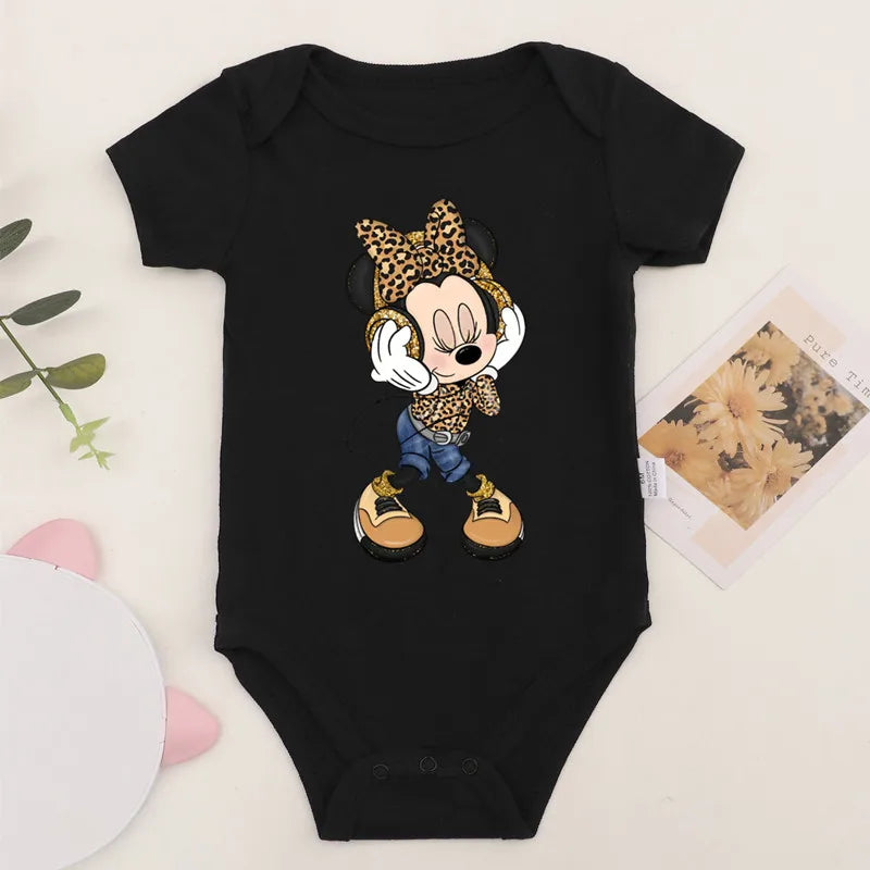 Niedliche Leopard Minnie Maus Disney Newbron Bodys Baby Kleidung Sommer Kurzarm Baumwolle Minnie Kawaii Stram pler Overall