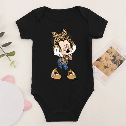 Niedliche Leopard Minnie Maus Disney Newbron Bodys Baby Kleidung Sommer Kurzarm Baumwolle Minnie Kawaii Stram pler Overall