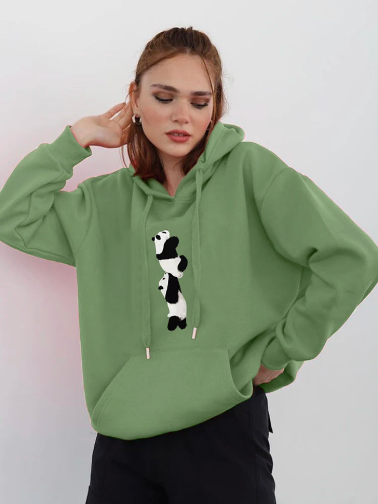 Blessyuki niedlichen Cartoon Panda gedruckt Hoodies Frauen lässig lang ärmel ige Basic Student Sweatshirt plus Größe Paar Kleidung y2k Top.