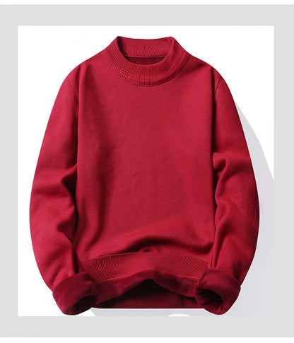 Men's Pullover Soft Sweater Winter Velvet Shirts Brand Clothing Knitted Fleece Warm Cold Blouse Slim Fit Bottom Shirts.