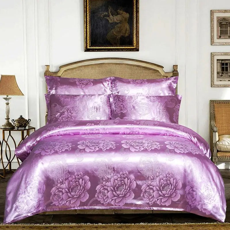 European Satin Jacquard Duvet Cover Set High Quality Smooth and Skin Friendly Comforter Cover Set Summer Bedding Kit for Adults.