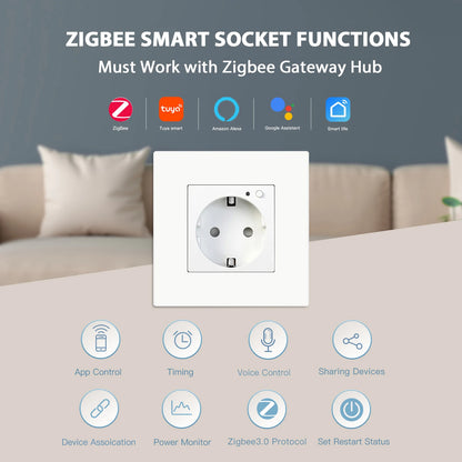 BSEED Einzelne ZigBee-Wandsteckdosen, Energiemonitor, doppelte Smart Meter-Steckdosen, Google Smart Life App, Alexa, Dreifachsteckdosen, EU-Kunststoff.