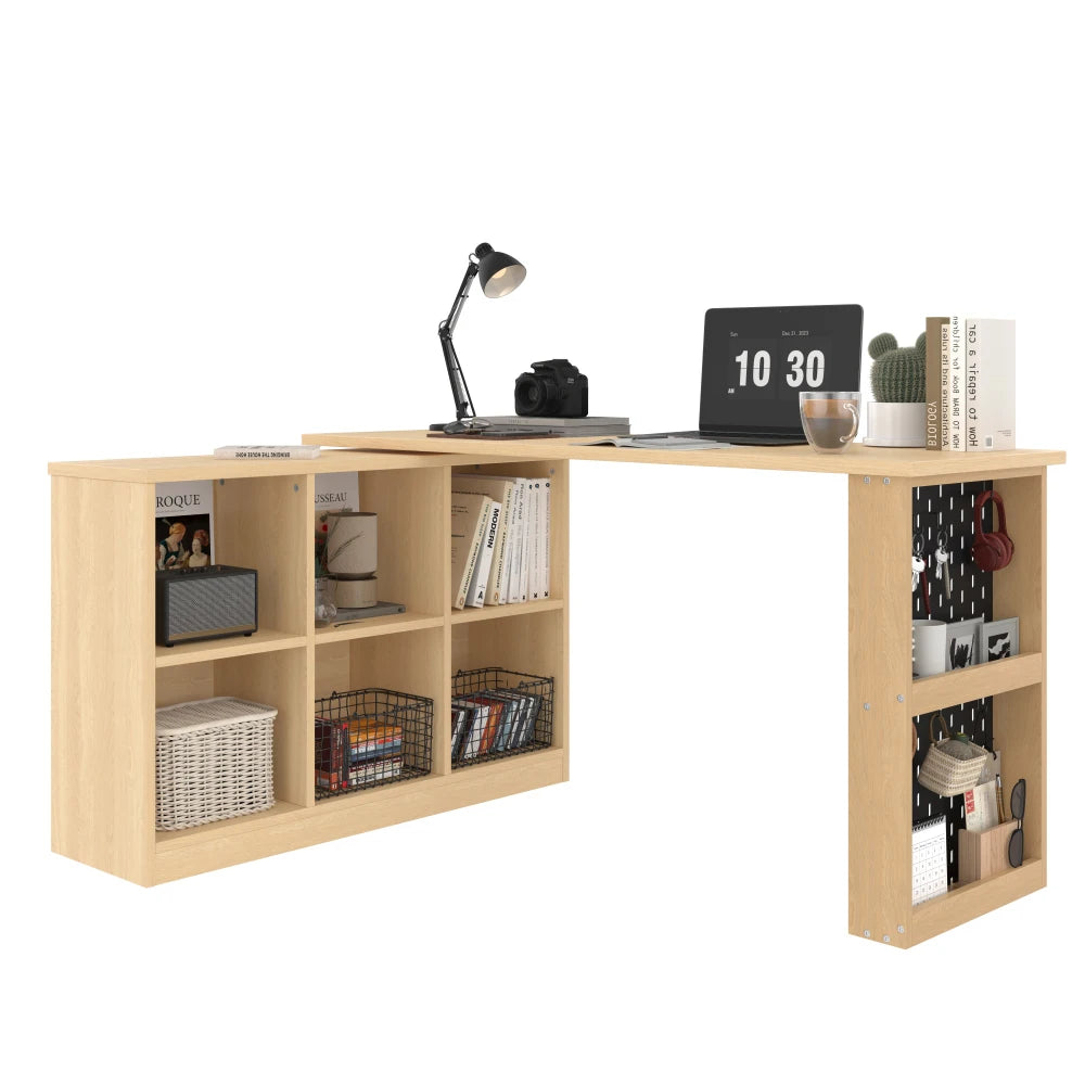 140 x 104 x 75 cm moderner multifunktionaler Büroschreibtisch, sechsfacher Aufbewahrungsschrank + Regal, perforierte Platte + Regal, austauschbare Form