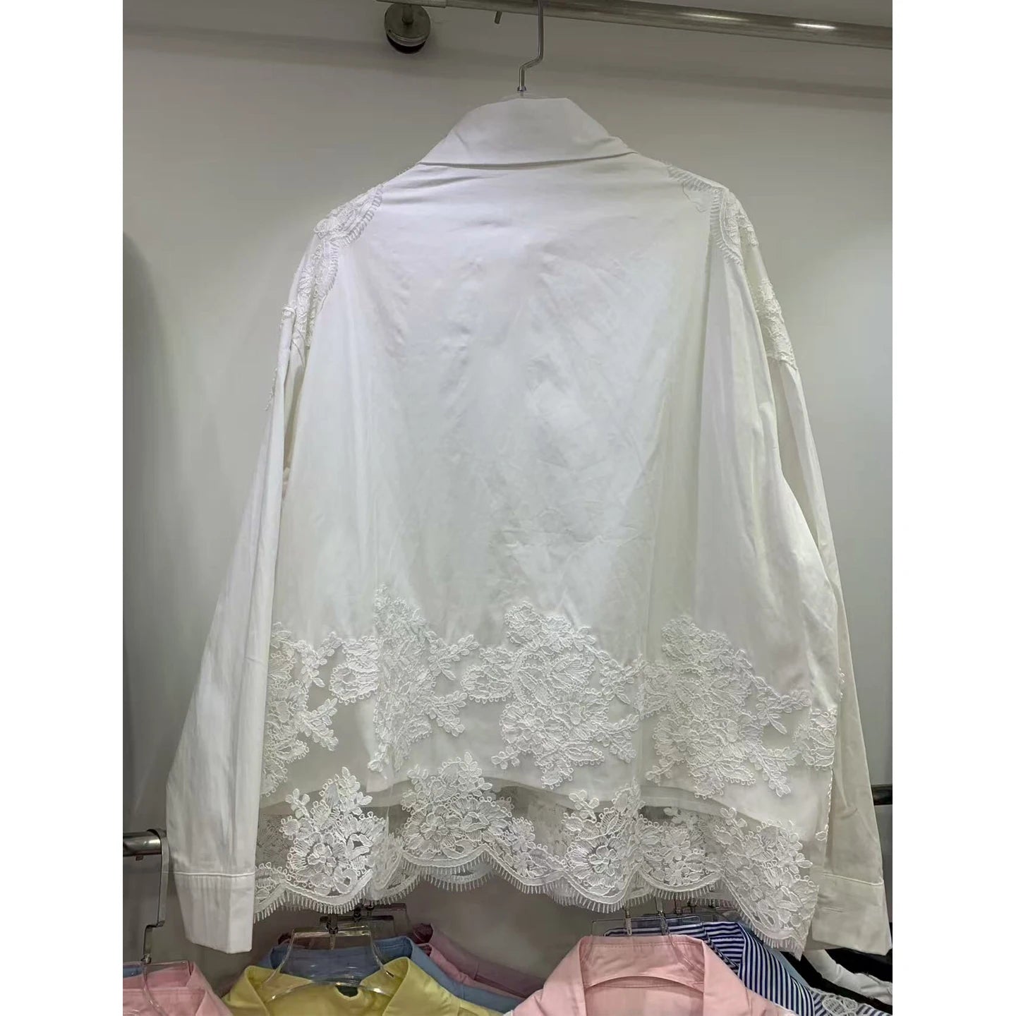 Women's Long Sleeved Striped Patchwork Lace Top 2025 Autumn Korean Fashionable Versatile Casual Shirt.