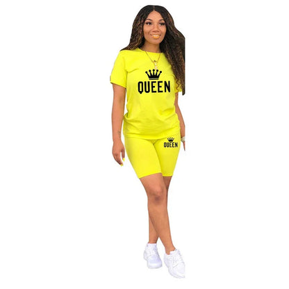 Sommer-Damen-Trainingsanzug, Queen-Druck, T-Shirt + Shorts, 2-teiliges Set, modische lässige Sportbekleidung, Kleidung, luxuriöser kurzer Jogging-Anzug.