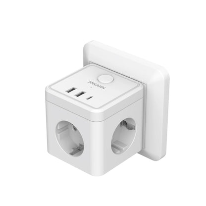 Wandsteckdosen-Extender mit Schalter, 3 Steckdosen, 2 USB-A- und 1 Typ-C-Anschlüsse, tragbarer Cube-Steckdosenleisten-Adapter zum Aufladen auf Reisen.