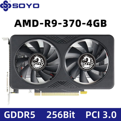 SOYO R9 370 Graphics Cards 4G DDR5 256bit HDMI compatibility+DP+DVI For Desktop Gaming Computer Components GPU Video Card.