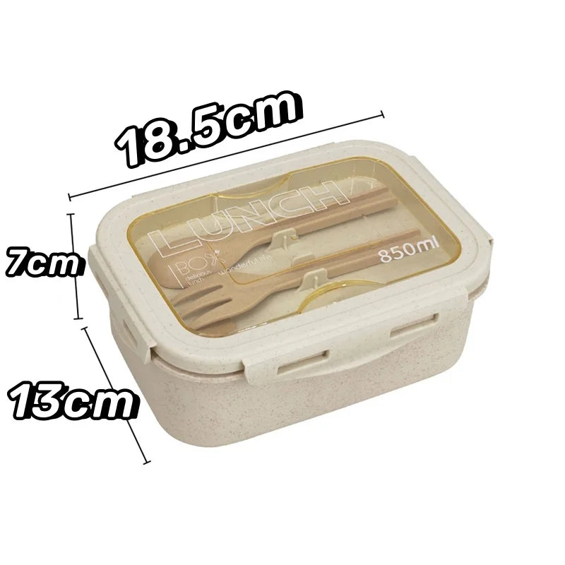 850ml Divided Lunch Box Portable Large Capacity Microwae Bento Box with Fork and Spoon Food Storage Container for School Camping.
