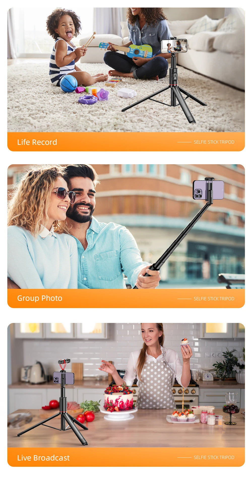 Selfie Stick with Wireless Bluetooth Remote, Portable 72 Inch Aluminum Alloy Selfie Stick Phone Tripod for iOS Android Cellphone