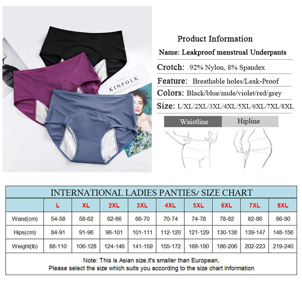 10pcs Leak Proof Menstrual Panties High Waist Women Period Underpants Plus Size 8XL Physiological Waterproof Briefs Wholesale.