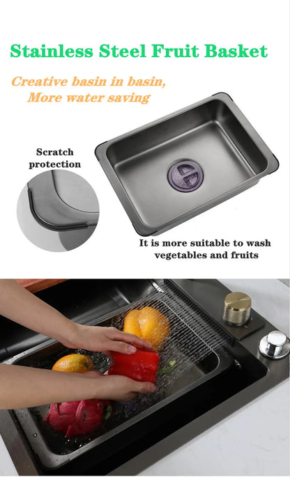 Wasserfall-Küchenspüle aus Edelstahl 304, Zughahn, Einzelschlitz, Hochdruckbecher, Waschmaschine, Café, Weinbar, Waschbecken