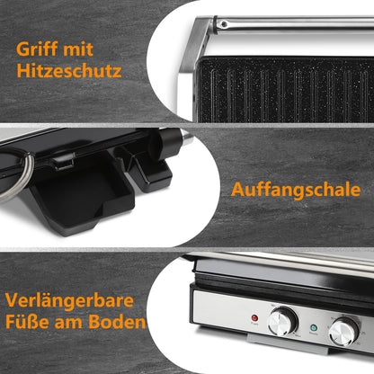 Aigostar contact grill, ceramic-coated, 30-minute timer. Panini grill and sandwich maker for sandwiches, steak, and toasters.