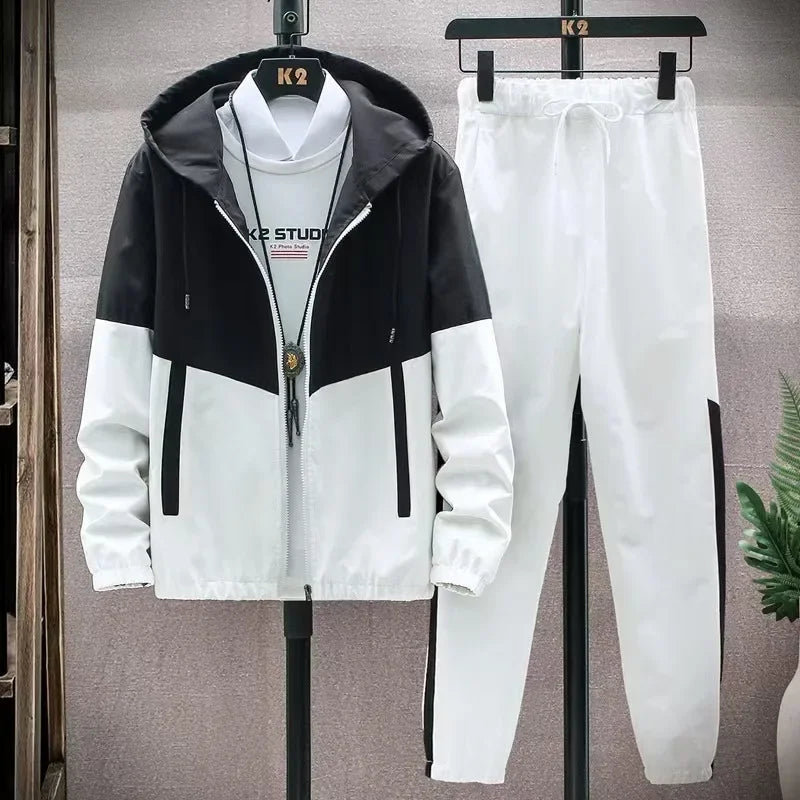 New Men's Sportswear Set Casual Loose Fit Sweatpants with Drawstring Two-Piece Korean Style Autumn Collection.