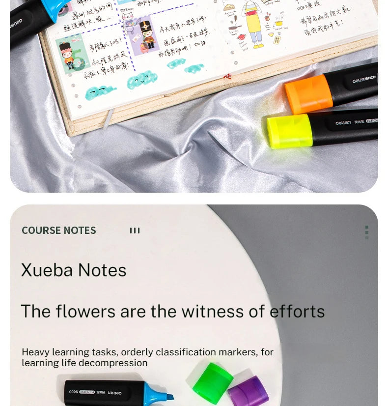 Deli 10-teiliges Textmarker-Set, große Kapazität, Meißelspitze, Bonbonfarben-Marker, Studenten-Briefpapier, Schulbedarf.