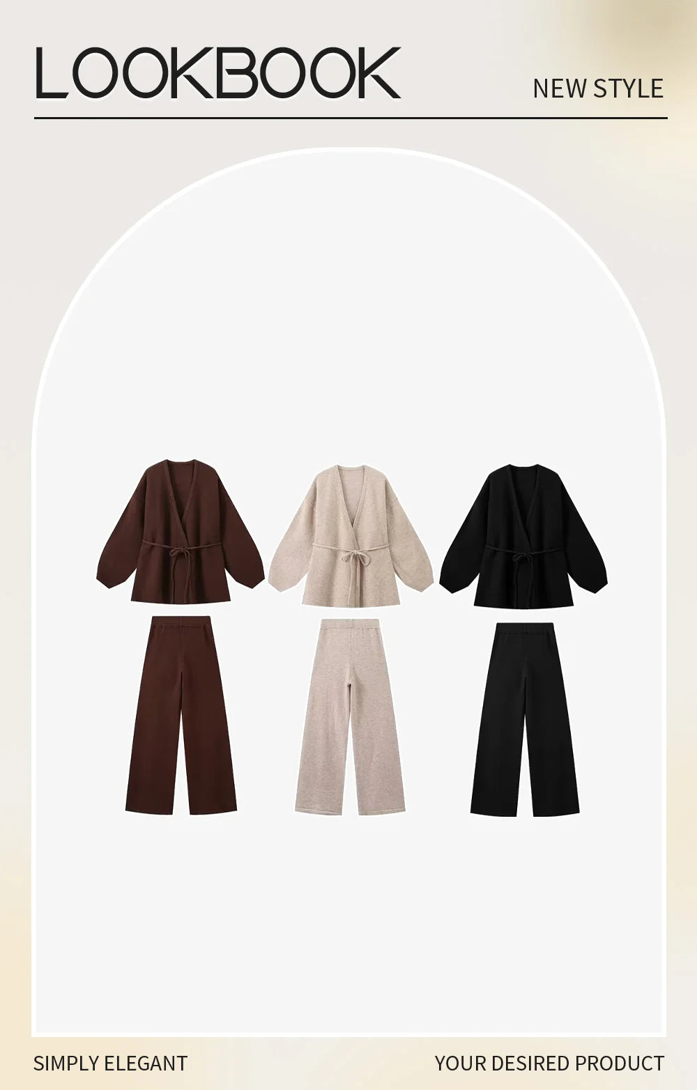 2024 autumn new women's clothing style fashionable European and American style knitted lace up cardigan top and pants set.