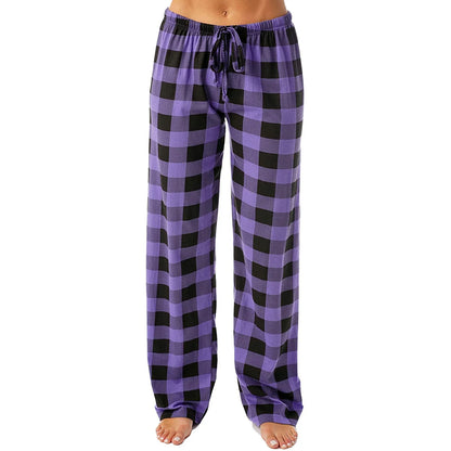 Frauen Weihnachten Pyjama Hosen Herbst Winter Plaid Gedruckt Hosen Mode Lässig Breite Bein Hosen Kleidung Streetwear