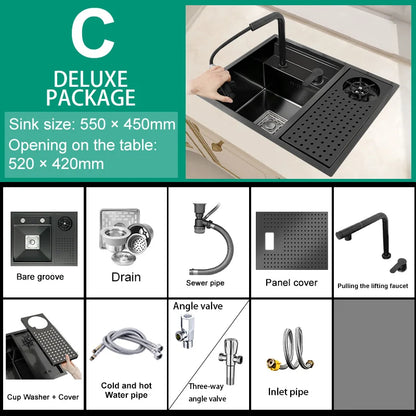 Hidden Cup Washer Bar Tank Stainless Steel Kitchen Sink Multifunctional Wash Basin Mini Small Single Slot With Cover Plate