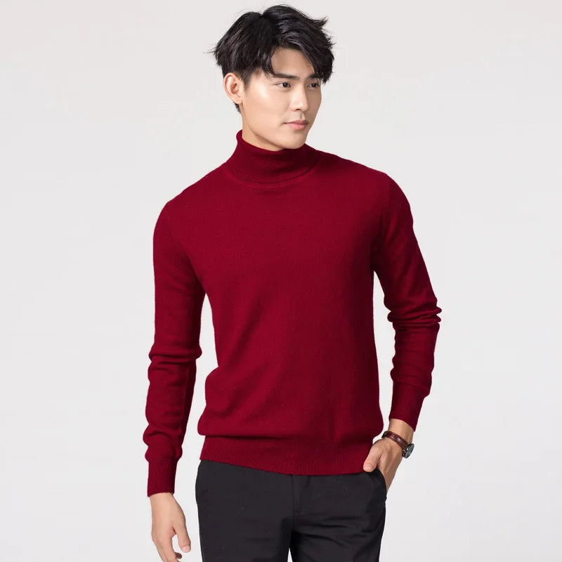 Cashmere Wool Solid Autumn Winter Men's Warm Turtleneck Knit Loose Long Sleeve Sweater Casual Comfortable Pullover Thick Sweater
