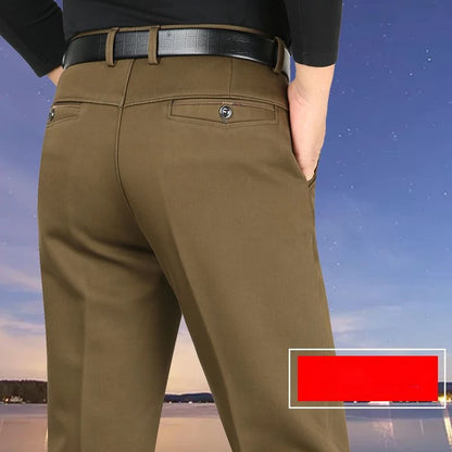 Smart Casual Pure Cotton Anti-Wrinkle High Waist Loose Baggy Straight Thicken Men Spring Autumn Solid Color Mid Casual Pants