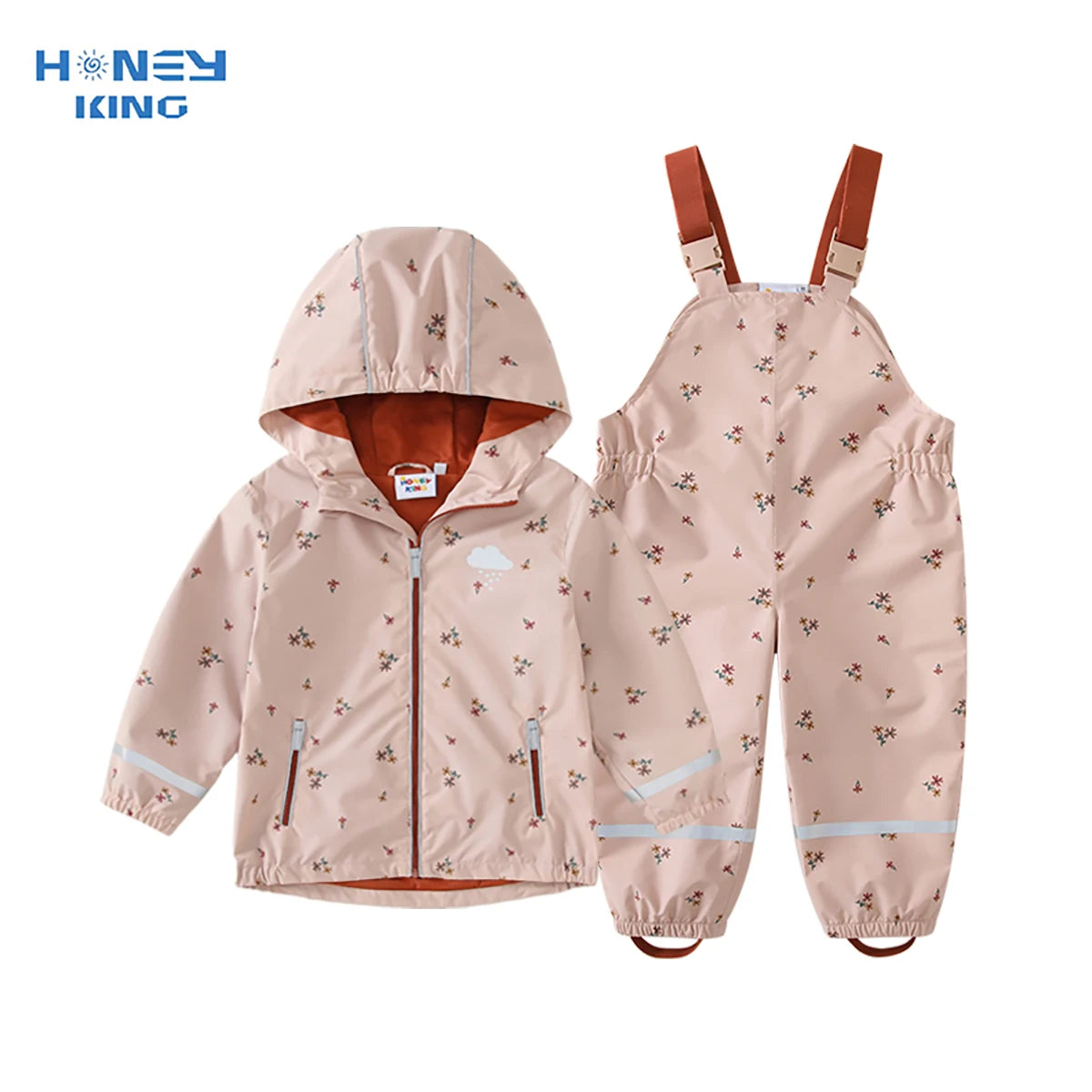 HONEYKING Children's Clothing Sets Raincoat Suit Baby Waterproof Overalls Pants Girls Jumpsuit For Kids Jacket And Trousers Set.