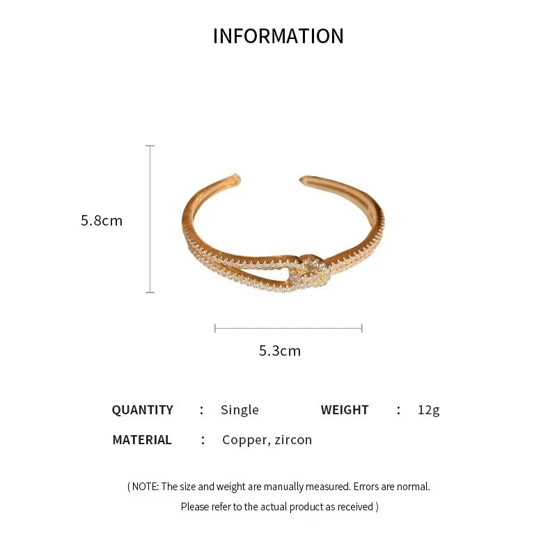 Exquisite Full Zircon Cuff Bracelets Gold Plating Copper Knot Opening Bracelet Minimalist Women's Bangle For Wedding Party.