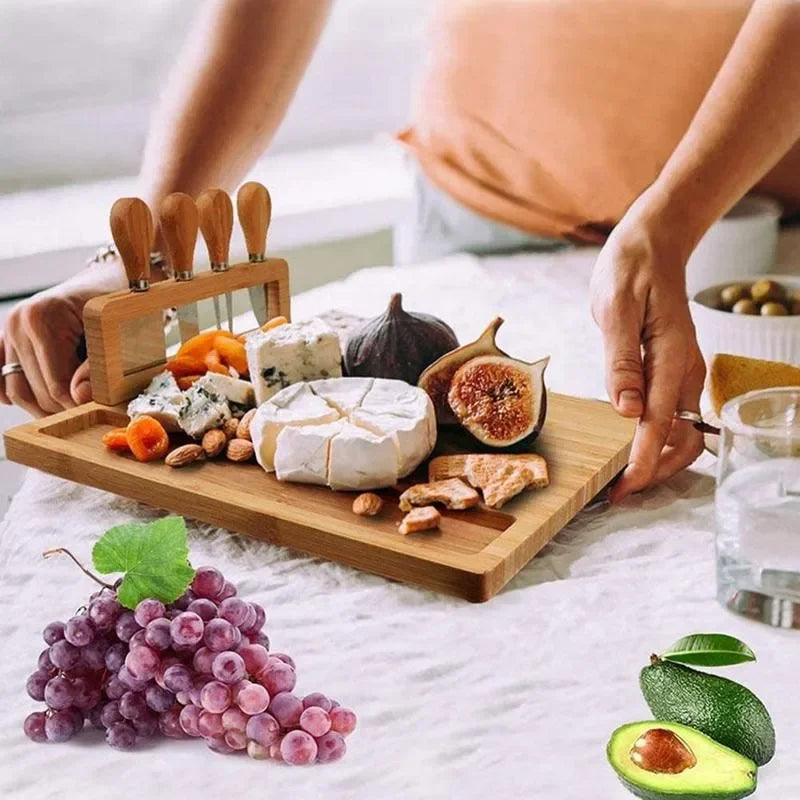 Bamboo Cheese Board Cheese Knife Cheese Slicer Fork Scoop Cut Kitchen Cooking Tools Bamboo Cutting Board Wood Cheeses Boards.