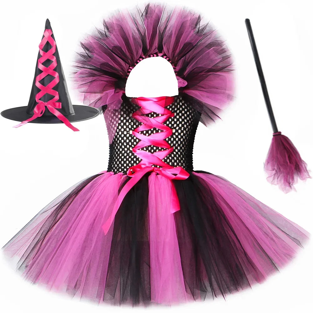 Halloween Malefice Kostüm für Kinder Karneval Party Kleidung Set Hexe böse Königin Cosplay Kostüm für Mädchen Phantasie Tüll Tutu Kleid.