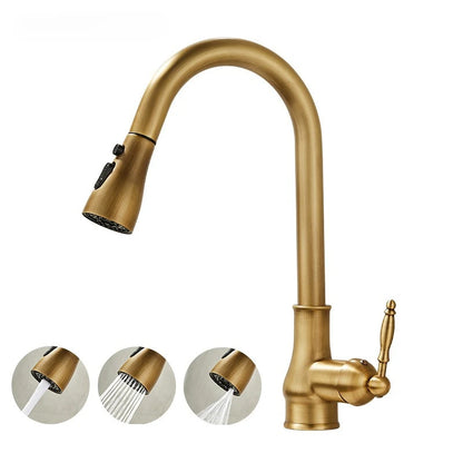 Antique Brass Kitchen Faucet Pull Out Spout Kitchen Faucets Black Single Hole Swivel Hot Cold Water Kitchen Mixers Taps