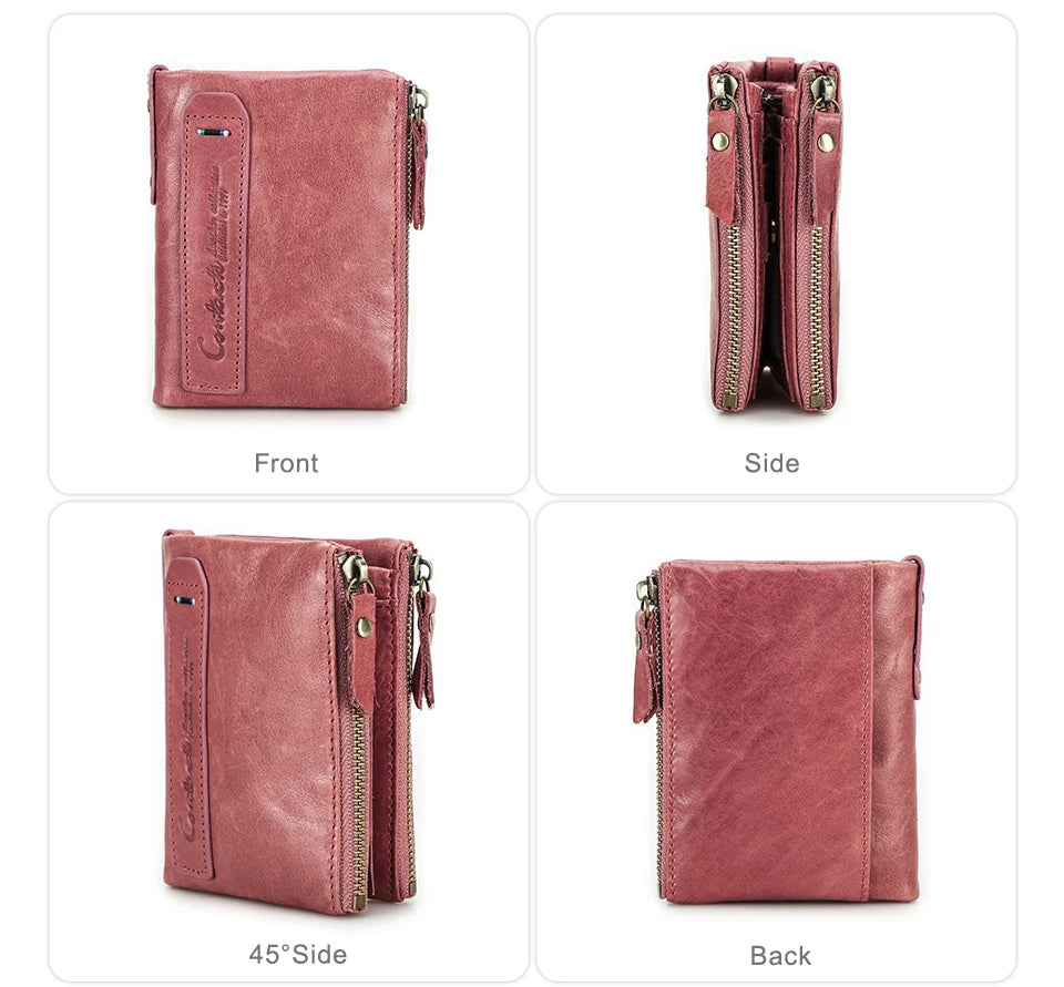 CONTACT'S Genuine Leather Short Wallets for Women Luxury Designer Coin Purse Female Money Clip Card Holder Customize Men Wallets