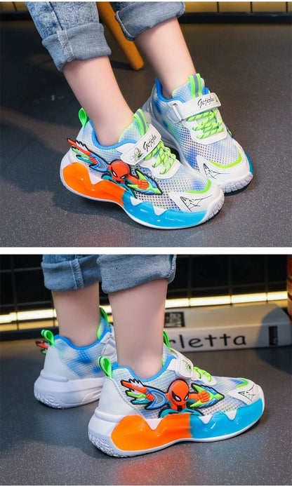 Disney Children's Shoes Fashion Cartoon Spiderman Sneakers for Boys Breathable Sport Shoes Anti-slip Toddler Shoes Student Shoes