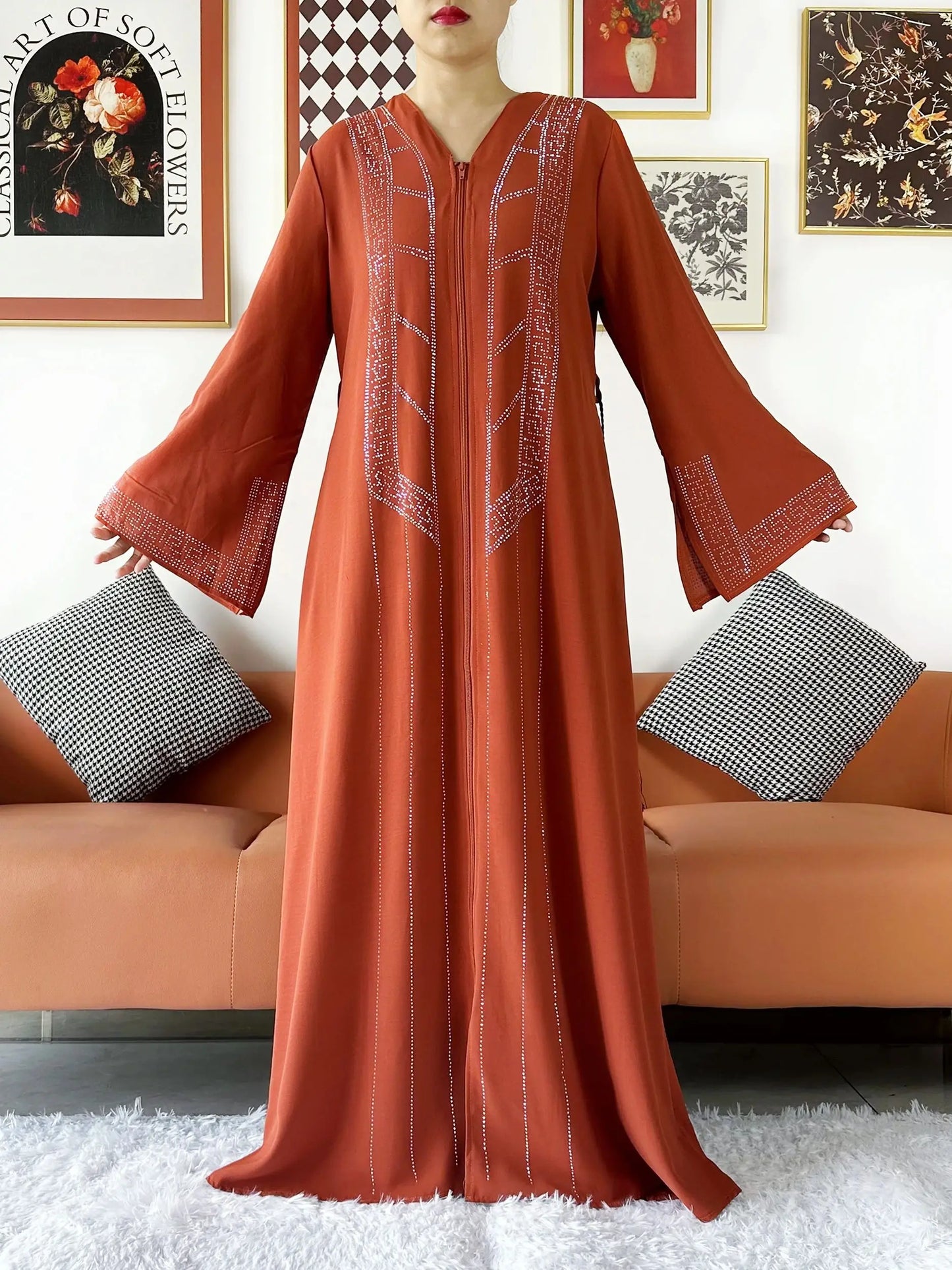 New Women Elegant Dress Chiffon Open Abaya with Zipper Muslim Women Dress Islamic Clothing Cardigan Abaya Women Muslim Dress.