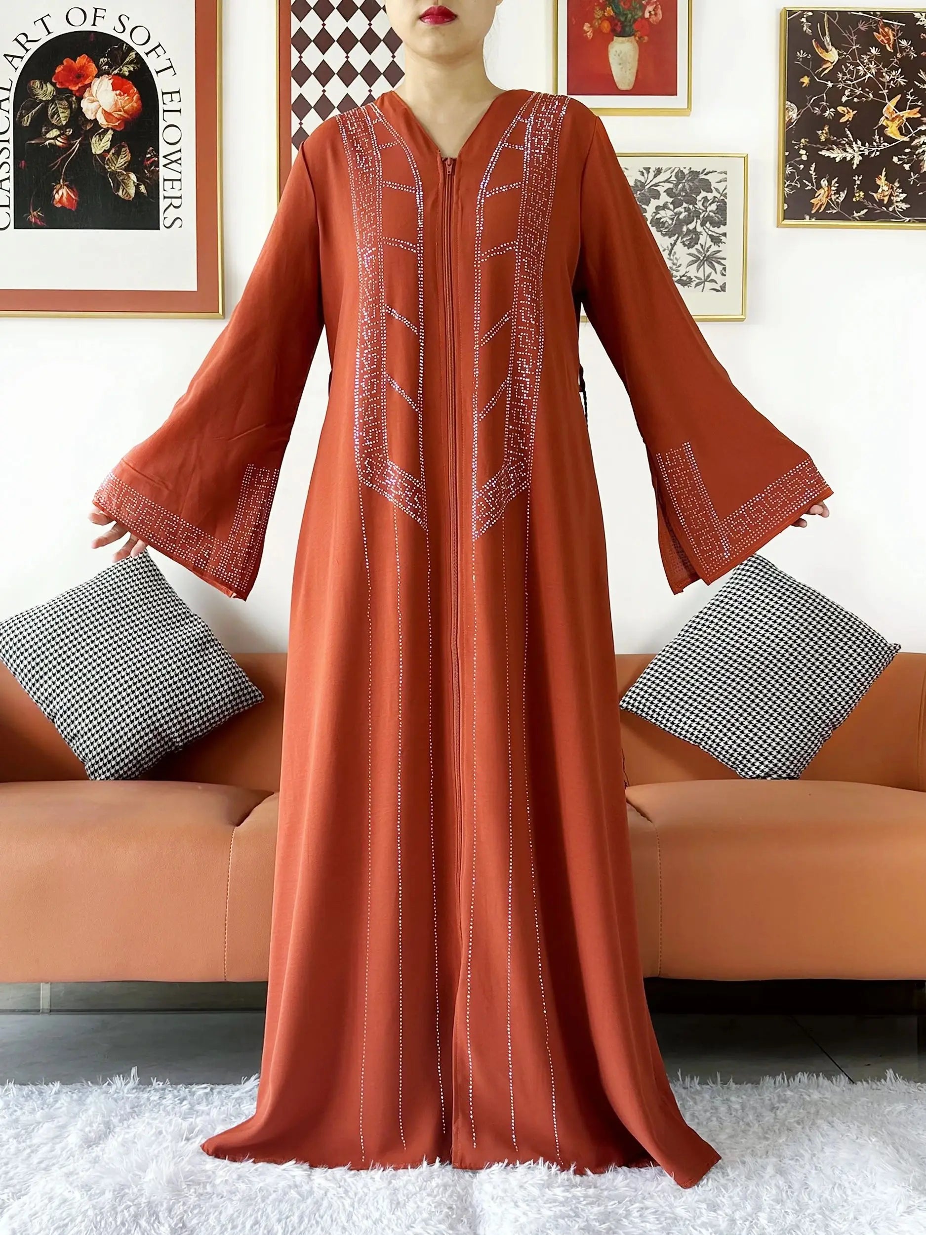 New Women Elegant Dress Chiffon Open Abaya with Zipper Muslim Women Dress Islamic Clothing Cardigan Abaya Women Muslim Dress.