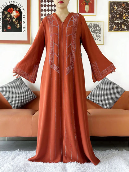 New Women Elegant Dress Chiffon Open Abaya with Zipper Muslim Women Dress Islamic Clothing Cardigan Abaya Women Muslim Dress.