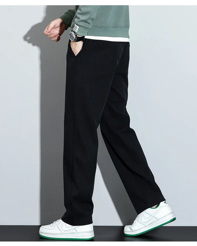 Mens Lyocell Straight Loose Elastic Waist Jeans 2025 Autumn Winter Fashion Brand Comfortable Versatile Pants Plus Size 5XL