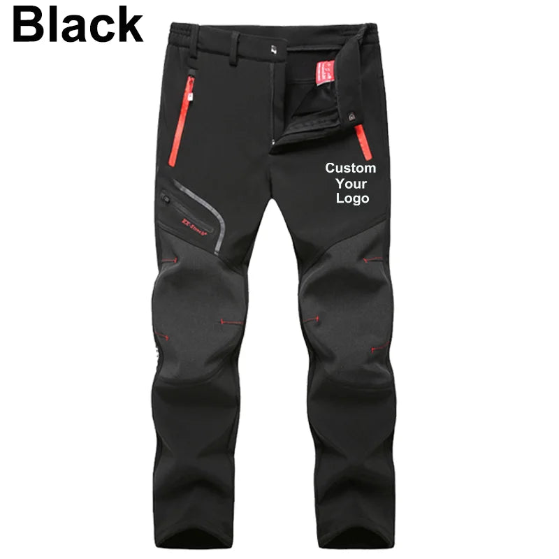 New Men's Customize Your Logo Winter Outdoor Hiking Trousers Camping Climbing Fishing Skiing Trekking Softshell Warm Pants.