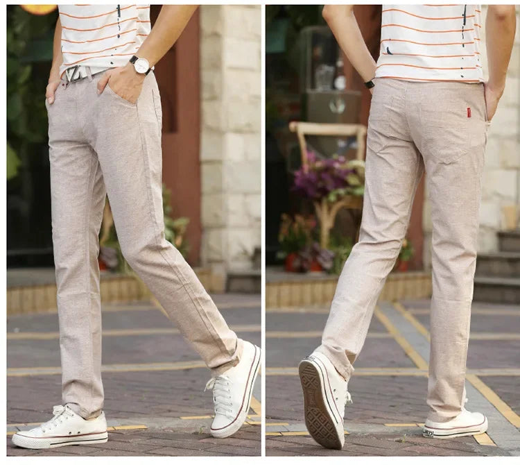 Summer Thin Men's Casual Pants Straight-Leg Loose-Fit Linen Trousers Youth Men's Pants Direct From Manufacturer Wholesale.