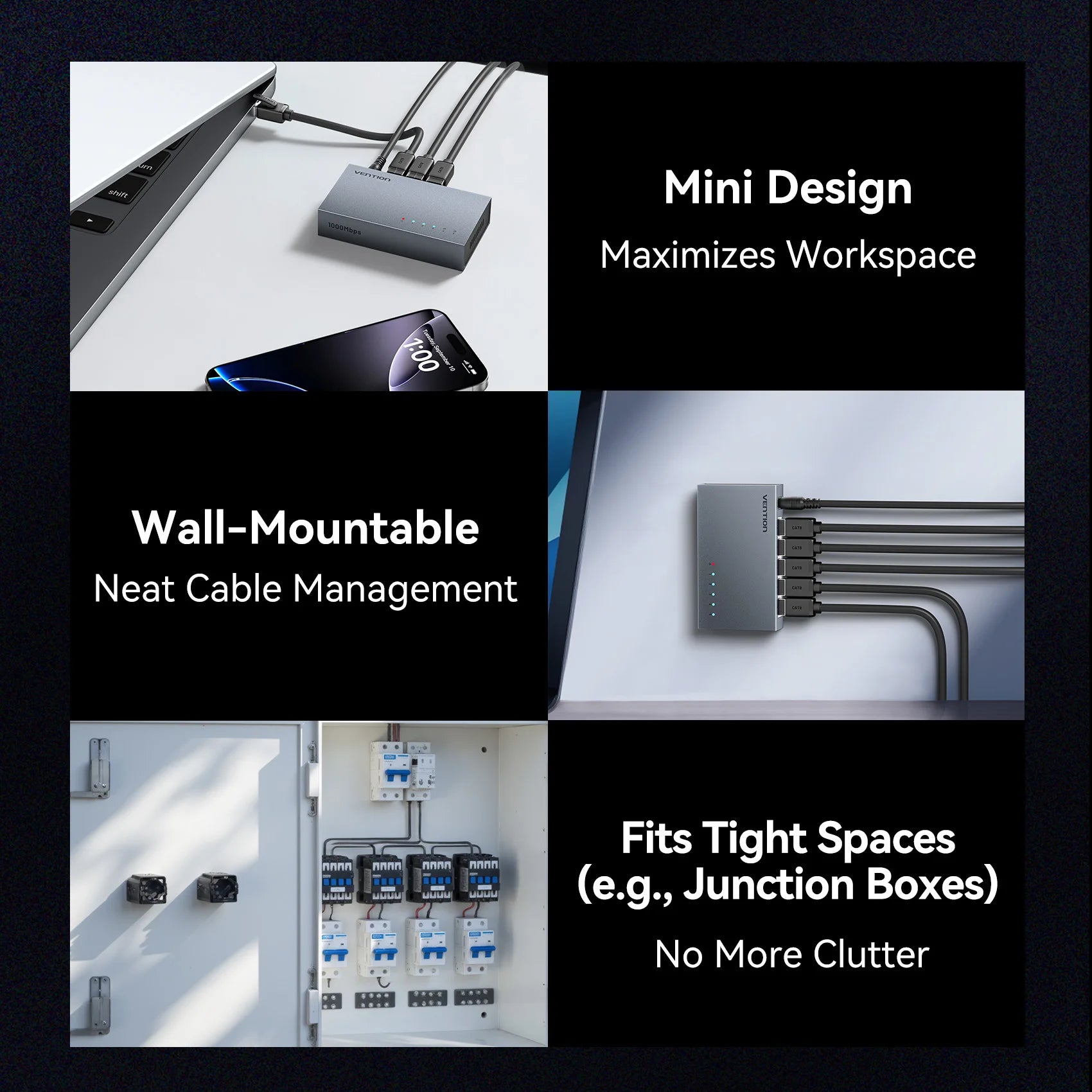 Vention 1000Mbps Gigabit Network Switch Expansion 5 Ports RJ45 Ethernet Switch Splitter Adapter for Router Lan Hub Plug and Play.