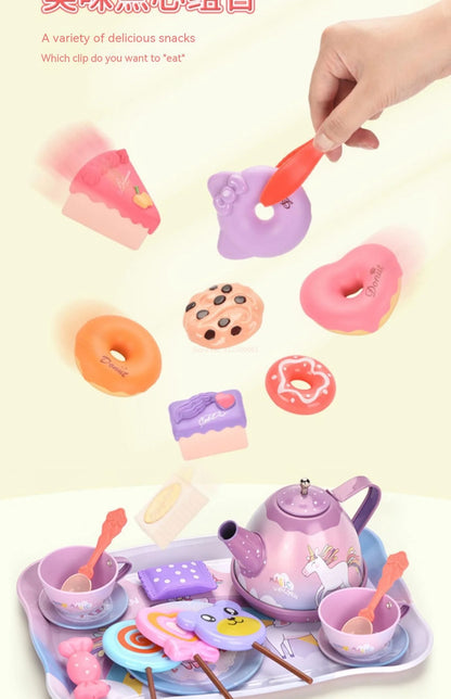 Kids Tea Party Set For Little Girls Mermaid Gift Pretend Toy Tin Tea Set Princess Tea Time Kitchen Pretend Play Tea Set Gift