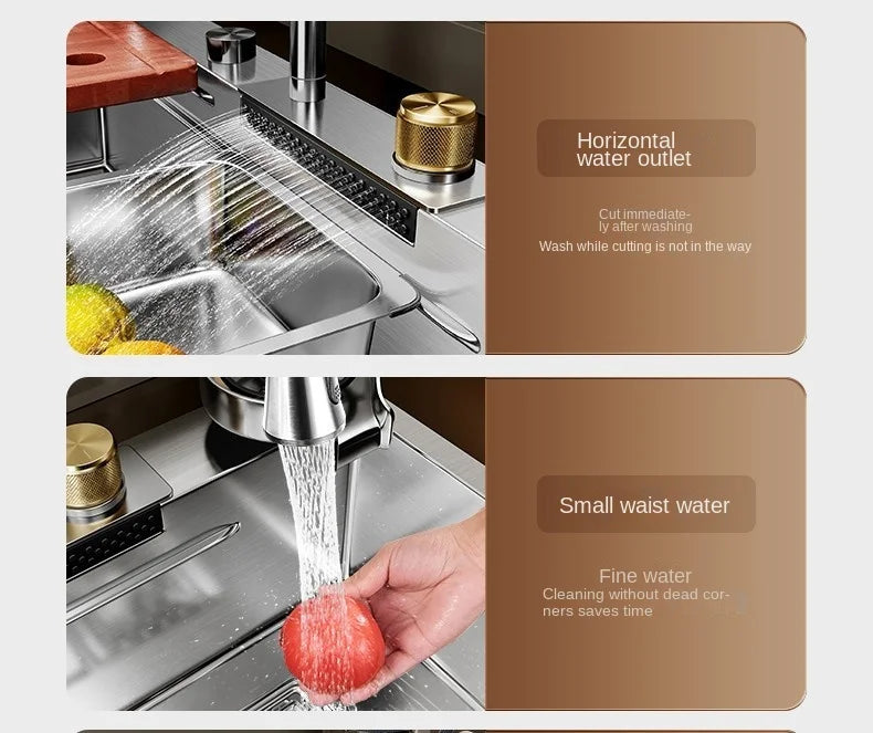 304 Stainless Steel Sink Waterfall Large Single Slot Kitchen Sink Vegetable Sink Stainless Steel Sink Household Sink