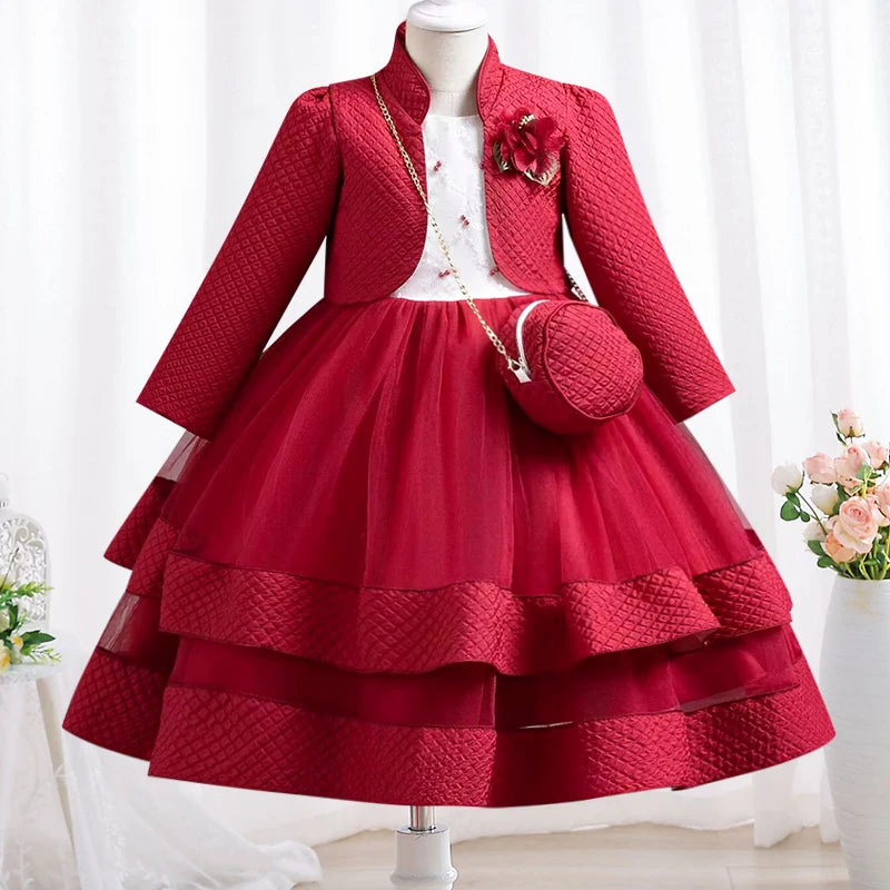 Neues Herbst/Winter Langarm-Partykleid, elegantes Mädchen-Stickerei, Weihnachts-Performance-Kleid, Geschenktüte für Kinder im Alter von 3–11 Jahren.