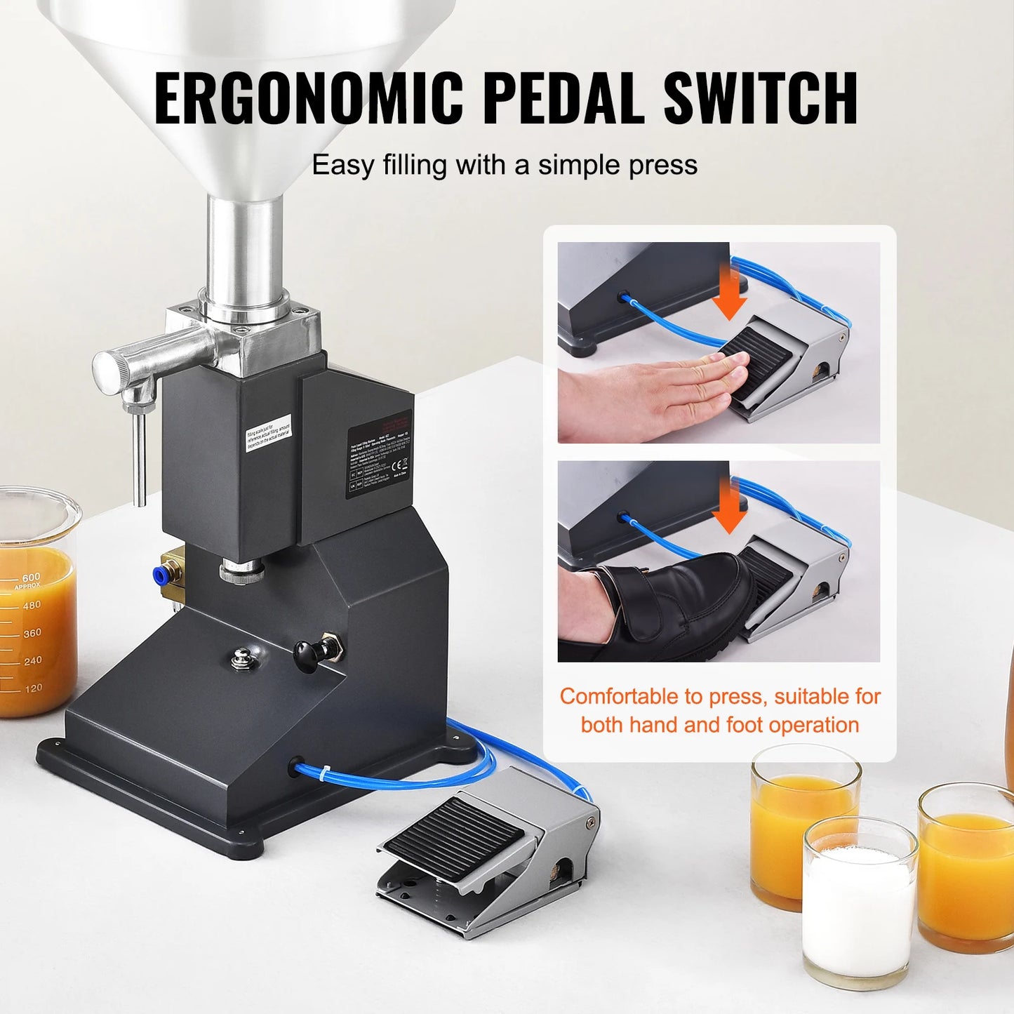 SucceBuy 5-50/100ml A02 Pneumatic/Manual Paste Liquid Filling Machine Bottle Liquid Filler Pedal for Water Juice Cosmetic Milk.