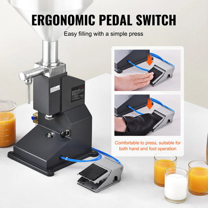 SucceBuy 5-50/100ml A02 Pneumatic/Manual Paste Liquid Filling Machine Bottle Liquid Filler Pedal for Water Juice Cosmetic Milk.