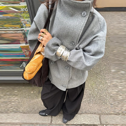 Straße Batwing Hülse Cape Gürtel Mäntel Frauen Lose Solide Stehkragen Einreiher Jacke 2025, Herbst Dame Alle-spiel chic Mantel