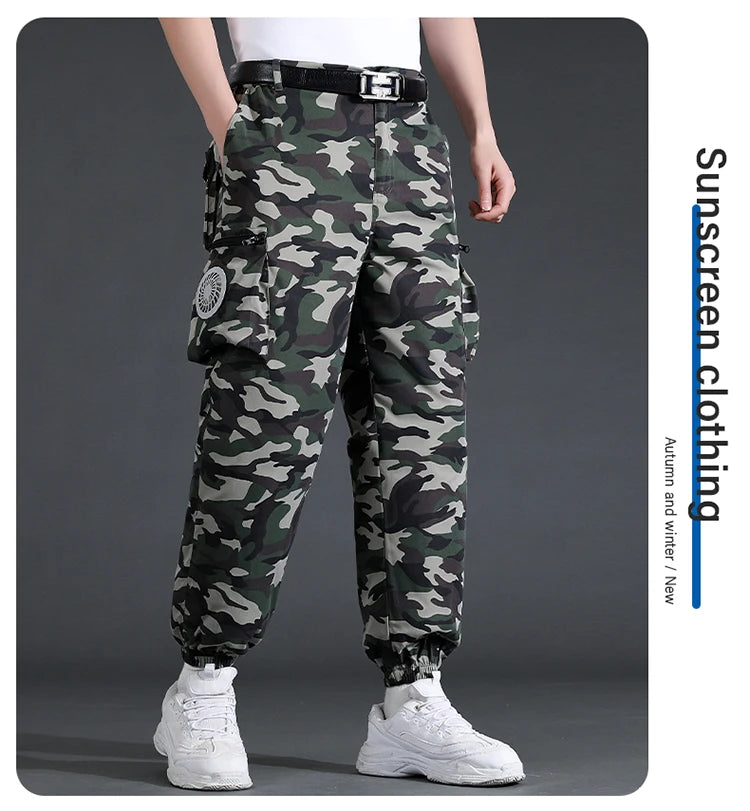 Fan Pants Cold Fishing Pure Cotton Site Welder Camping Ride Climbing Hiking Sports Fan Suit Air-Conditioning Clothes Fan Cooling.