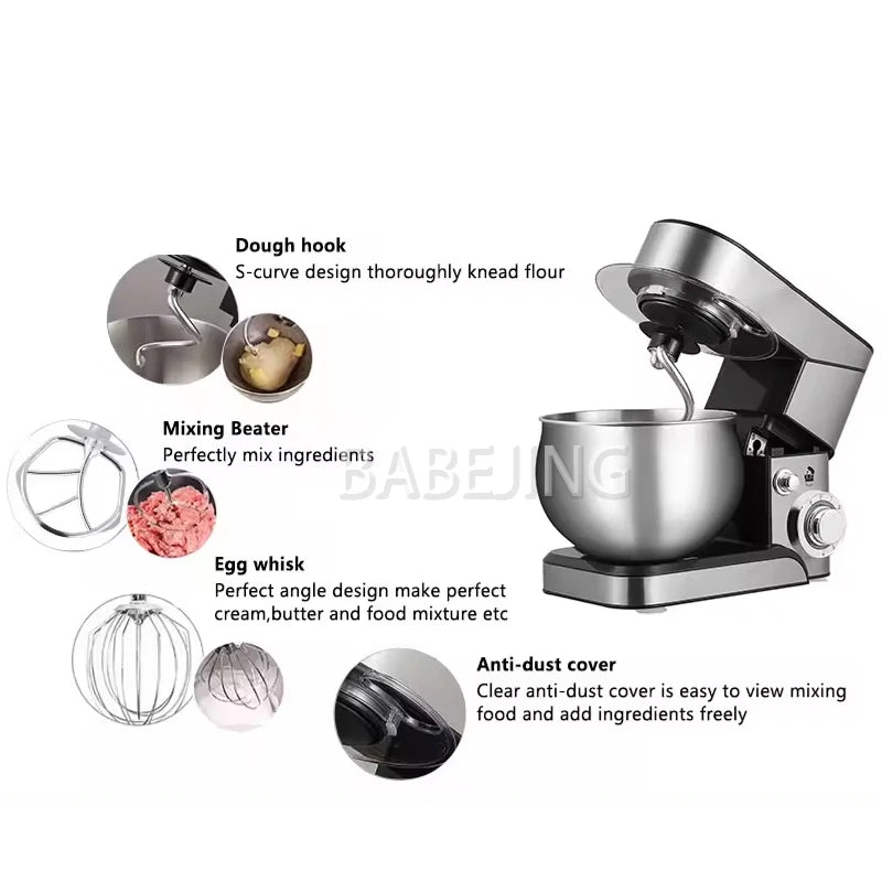 BABEJING New Hot Selling 1200w Kitchen Mixer, Electric Stainless Steel Filling Mixer, Kneading Machine.