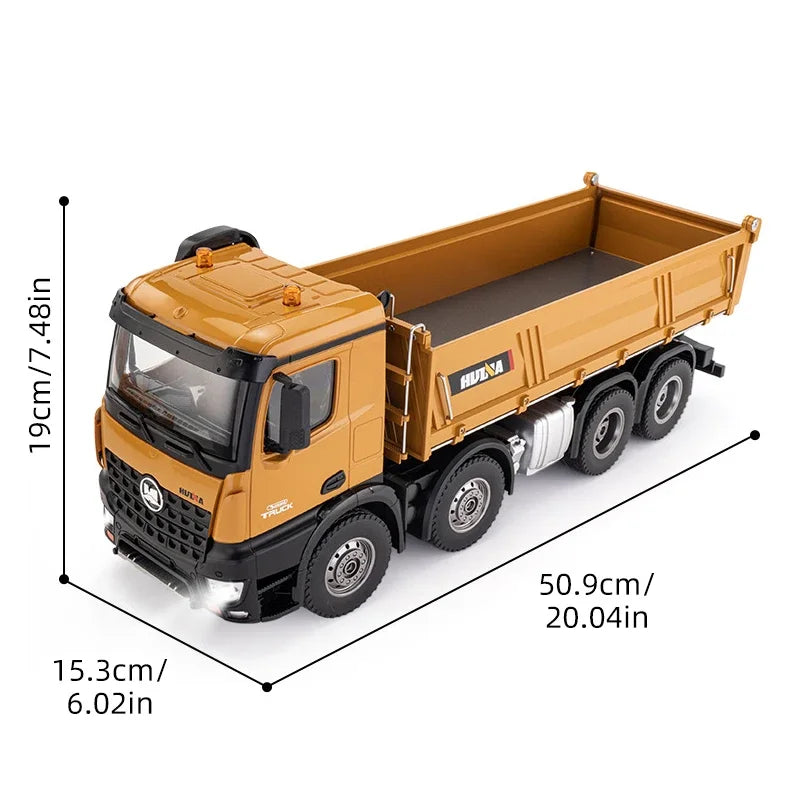 Huina Large 50Cm Rc Dump Truck 1536 12Ch 1/14 Alloy Remote Control Engineering 8Wheel Heavy-Duty Dump Truck Cargo Model Boy Gift.