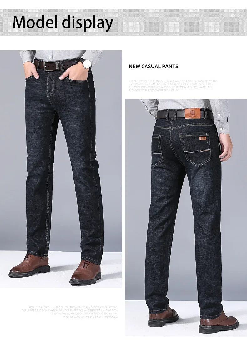 Men Fashion Straight Jeans Mens 2025 New Stretch Slim Fit Pants Comfortable Soft Business Denim Trousers Male Brand Clothing.