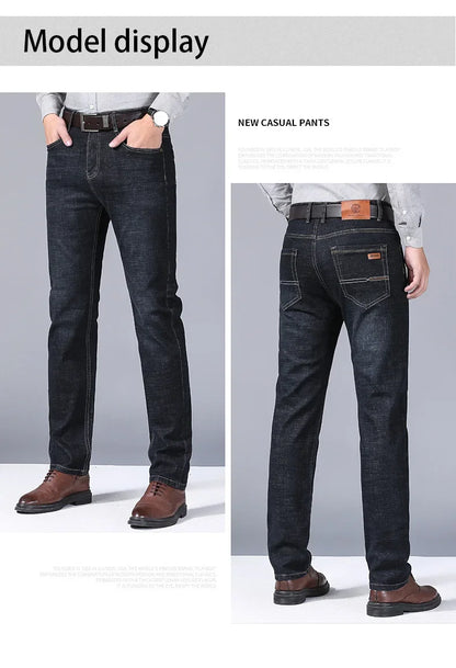 Men Fashion Straight Jeans Mens 2025 New Stretch Slim Fit Pants Comfortable Soft Business Denim Trousers Male Brand Clothing.